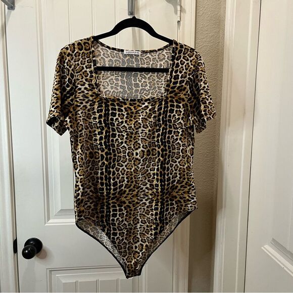 MangoPop Brown Cheetah Leopard Fitted Bodysuit Animal Print XXL - Picture 1 of 9